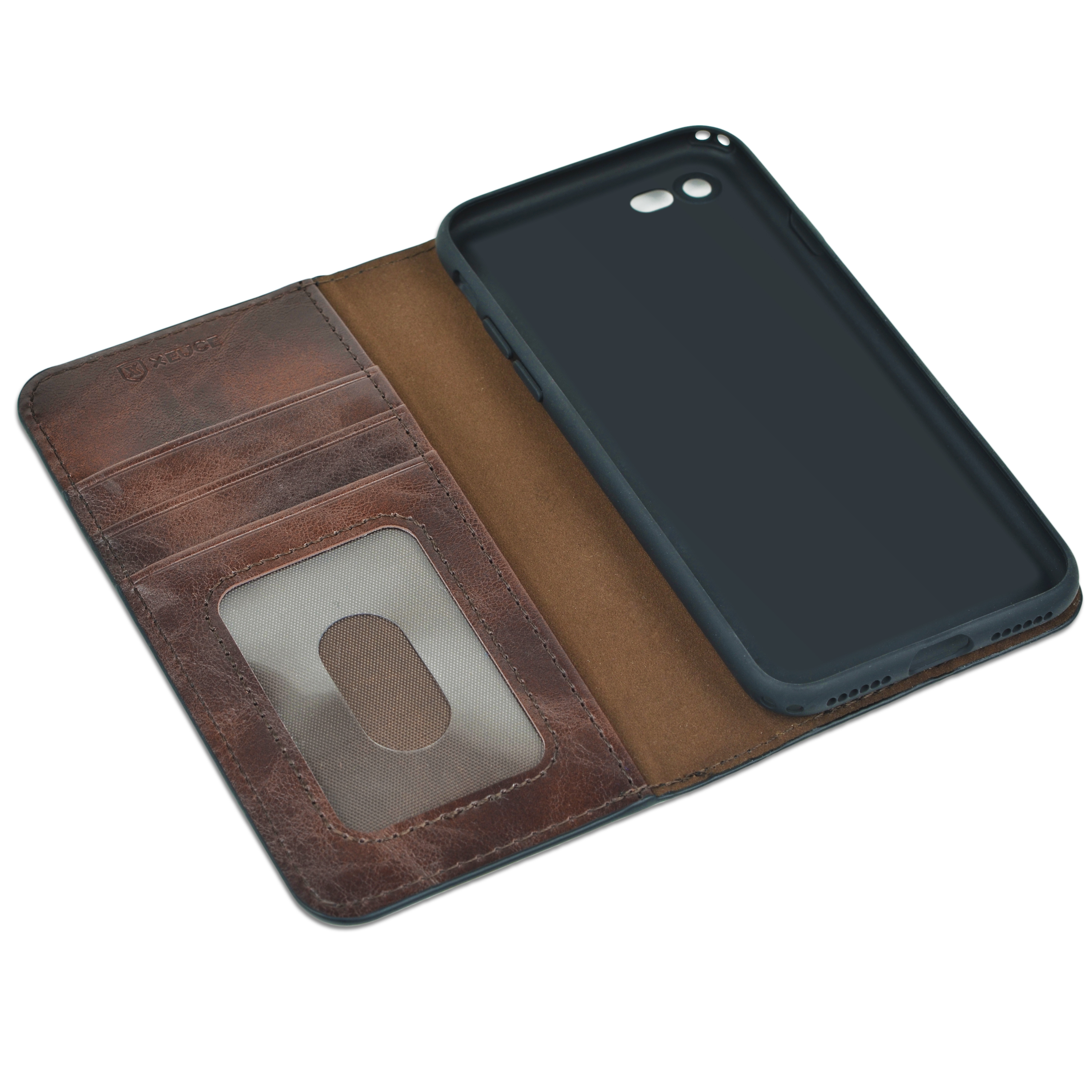 Shop New XEUCE iPhone 7 / iPhone 8 Folio Wallet Case (Black/Brown) Magnetic Flip Case w ...